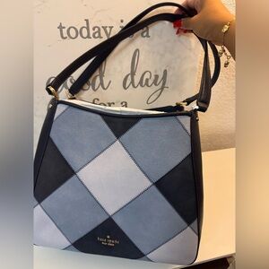 Kate Spade Navy and Light Blue Patchwork Suede Shoulder Bag. Chic. Brand new.